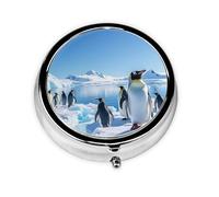 Pilulier en forme de pingouin Antarctique avec miroir, 3 compartiments - Petit pilulier pour sac à main ou poche - Mini pilulier en métal - Pour voyage, médicaments, vitamines, cadeaux de voyage