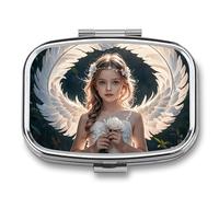 Pilulier en forme de plumes d'ange, 2 compartiments, pilulier portable pour poche ou sac à main, organiseur décoratif en métal pour médicaments et vitamines
