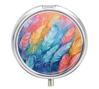 Pilulier en forme de plumes dessinées à la main à 3 compartiments - Organiseur de médicaments portable 3 x par jour avec miroir - Petit pilulier pour sac à main et poche - Joli récipient à médicaments
