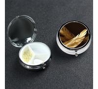 Pilulier en forme de plumes dorées à 3 compartiments pour sac à main ou poche, petit organisateur de médicaments avec miroir, boîte à pilules de voyage décorative en métal, cadeau unique