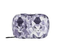 Pilulier en forme de visage de chat lilas et gris argenté sans couture pour médicaments avec compartiments amovibles pour sac à main