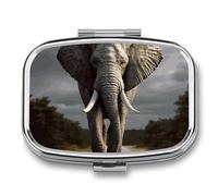 Pilulier en forme d'éléphant 3D avec 2 compartiments, pilulier carré portable, pilulier de vitamines pour poche, sac à main et voyage