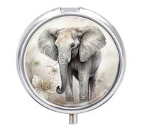 Pilulier en forme d'éléphant mignon - 3 compartiments - Petit pilulier rond - En métal - Pour sac à main