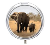 Pilulier en forme d'éléphants marchant pour mère et bébé - 3 compartiments - Portable - Rond - Porte-vitamines décoratif en métal
