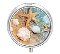 Pilulier en forme d'étoile de mer sur la plage en forme de coquillage, 3 compartiments, petit pilulier quotidien, petit pilulier rond, boîte à pilules de voyage en métal pour poche de sac à main