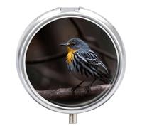 Pilulier en forme d'oiseau assis sur une branche - 3 compartiments - Portable - Rond - Support de vitamines - Organisateur de médicaments décoratif en métal