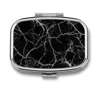 Pilulier en marbre noir à 2 compartiments, pilulier portable avec miroir pour poche, sac à main, voyage, mini organisateur de médicaments en métal pour vitamines, huile de poisson