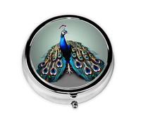 Pilulier en métal 5,1 x 5,1 x 1,8 cm, mini boîte de voyage pour médicaments de voyage, boîte de rangement pour sac à main, poche de poche, paon coloré imprimé