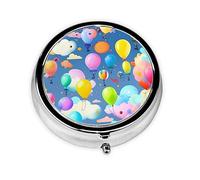 Pilulier en métal 5,1 x 5,1 x 1,8 cm Mini boîte de voyage pour médicaments de voyage pour sac à main, ballons colorés imprimés