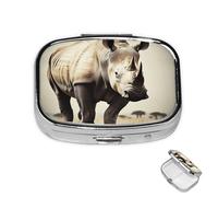 Pilulier en métal à 2 compartiments en forme d'animal d'Afrique du Sud pour sac à main ou poche, joli mini pilulier portable de voyage pour contenir des suppléments, des vitamines, de l'huile de