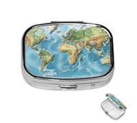 Pilulier en métal à 2 compartiments en forme de carte du monde pour sac à main ou poche, joli mini pilulier portable de voyage pour contenir des suppléments, des vitamines, de l'huile de poisson