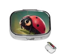 Pilulier en métal à 2 compartiments en forme de coccinelle pour sac à main ou poche - Joli mini pilulier portable de voyage pour contenir des suppléments, des vitamines, de l'huile de poisson