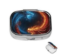 Pilulier en métal à 2 compartiments en forme de dragons pour sac à main ou poche - Joli mini pilulier portable de voyage pour contenir des suppléments, des vitamines, de l'huile de poisson