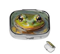 Pilulier en métal à 2 compartiments en forme de grenouille dans un étang pour sac à main ou poche, joli mini pilulier portable de voyage pour contenir des suppléments, des vitamines, de l'huile de