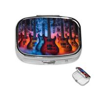 Pilulier en métal à 2 compartiments en forme de guitare électrique pour sac à main ou poche, joli mini pilulier portable de voyage pour contenir des suppléments, des vitamines, de l'huile de poisson
