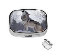 Pilulier en métal à 2 compartiments en forme de loup hurlant pour sac à main ou poche, joli mini pilulier portable de voyage pour contenir des suppléments, des vitamines, de l'huile de poisson