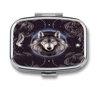 Pilulier en métal à 2 compartiments en forme de loups et attrape-rêves - Petit pilulier de voyage portable pour médicaments quotidiens pour vitamines, huile de poisson