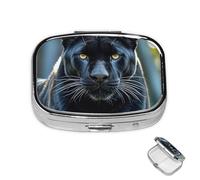 Pilulier en métal à 2 compartiments en forme de panthère animale pour sac à main ou poche, joli mini pilulier portable de voyage pour contenir des suppléments, des vitamines, de l'huile de poisson