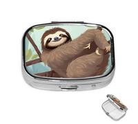 Pilulier en métal à 2 compartiments en forme de paresseux de dessin animé pour sac à main ou poche, joli mini pilulier portable de voyage pour contenir des suppléments, des vitamines, de l'huile de