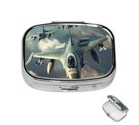 Pilulier en métal à 2 compartiments pour médicaments avions de combat pour sac à main ou poche, joli mini pilulier portable de voyage pour contenir des suppléments, des vitamines, de l'huile de