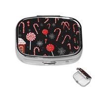 Pilulier en métal à 2 compartiments pour médicaments de Noël en forme de sucette pour sac à main ou poche, joli mini pilulier portable de voyage pour contenir des suppléments, des vitamines, de