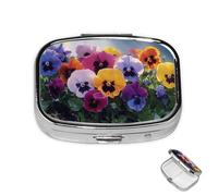 Pilulier en métal à 2 compartiments pour médicaments - Pensées fleurs - Pilulier pour sac à main ou poche - Joli mini pilulier portable de voyage pour contenir des suppléments, des vitamines, de