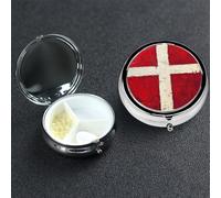 Pilulier en métal à 3 compartiments avec drapeau danois pour sac à main ou poche, mini pilulier de voyage portable pour contenir des suppléments, des vitamines, de l'huile de poisson