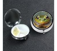 Pilulier en métal à 3 compartiments en forme de grenouille dans un étang pour sac à main ou poche Mini pilules de voyage portable pour contenir des suppléments, des vitamines, de l'huile de poisson