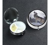 Pilulier en métal à 3 compartiments en forme de loup hurlant pour sac à main ou poche, mini pilules de voyage portable pour contenir des suppléments, des vitamines, de l'huile de poisson