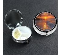 Pilulier en métal à 3 compartiments - Pilulier de plage hawaïen au coucher du soleil - Pour sac à main ou poche - Mini pilules de voyage portable pour contenir des suppléments, des vitamines, de