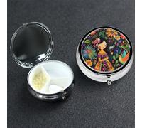 Pilulier en métal à 3 compartiments pour médicaments - Art populaire mexicain - Pour sac à main ou poche - Mini pilules de voyage portable pour contenir des suppléments, des vitamines, de l'huile de