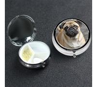 Pilulier en métal à 3 compartiments pour médicaments en forme d'animal carlin pour sac à main ou poche, mini pilules de voyage portable pour contenir des suppléments, des vitamines, de l'huile de