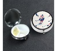 Pilulier en métal à 3 compartiments pour médicaments - Motif hockey sur glace - Pour sac à main ou poche - Mini pilules de voyage portable pour contenir des suppléments, des vitamines, de l'huile de