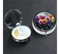 Pilulier en métal à 3 compartiments pour médicaments - Pensée fleurs - Pilulier pour sac à main ou poche - Mini pilulier portable de voyage pour contenir des suppléments, des vitamines, de l'huile de
