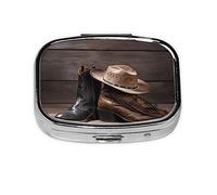 Pilulier en métal avec chapeau de cowboy et bottes - Pilulier portable pour poche ou sac à main - Organiseur décoratif pour médicaments et vitamines