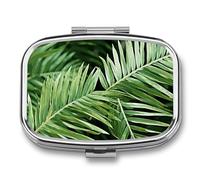 Pilulier en métal avec feuilles de palmier, 2 compartiments étanche avec miroir pour sac à main, porte-vitamines, médicaments quotidiens, conteneur de voyage moyen (carré)