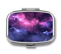 Pilulier en métal avec miroir - 2 compartiments de voyage pour sac à main, pilulier portable, conteneur compact pour vitamines, magie, galaxie, ciel, violet - Organiseur de médicaments pour huile de