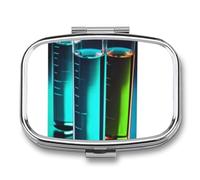 Pilulier en métal avec miroir - 2 compartiments de voyage pour sac à main, pilulier portable, conteneur compact pour vitamines, tube à essai chimie, organisateur de médicaments pour huile de poisson