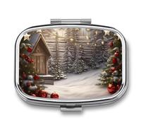 Pilulier en métal avec miroir - 2 compartiments pour sac à main, pilulier portable compact pour vitamines, organiseur de médicaments de Noël en bois pour huile de poisson et supplément