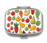 Pilulier en métal avec miroir - 2 compartiments pour sac à main, pilulier portable compact pour vitamines, légumes, fruits, médicaments, huile de poisson et supplément