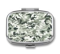 Pilulier en métal avec miroir - 2 compartiments pour sac à main, pilulier portable, conteneur compact à vitamines, organiseur de médicaments camouflage blanc pour huile de poisson et supplément