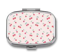 Pilulier en métal avec miroir - 2 compartiments pour sac à main, pilulier portable, conteneur compact pour vitamines, joli organiseur de médicaments en forme de cerise rouge pour huile de poisson et