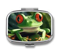 Pilulier en métal avec miroir - 2 compartiments pour sac à main, pilulier portable, conteneur compact pour vitamines, grenouille mignonne organisateur de médicaments pour huile de poisson et