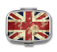 Pilulier en métal avec miroir - 2 compartiments pour sac à main, pilulier portable, conteneur de vitamines compact vintage Union Jack drapeau britannique organisateur de médicaments pour huile de