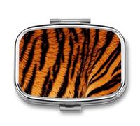 Pilulier en métal avec miroir - 2 compartiments pour sac à main, pilulier portable, récipient compact à vitamines, motif tigre rayé organisateur de médicaments pour huile de poisson et supplément