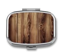 Pilulier en métal avec miroir - 2 compartiments pour sac à main, pilulier portable, récipient compact pour vitamines, organiseur de médicaments en grain de bois pour huile de poisson et supplément
