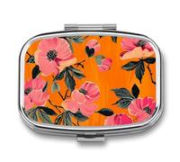Pilulier en métal avec miroir - 2 compartiments pour sac à main, pilulier portable, récipient compact pour vitamines, motif fleur de pêche, organisateur de médicaments pour huile de poisson et