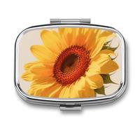 Pilulier en métal avec miroir - Pilulier de voyage à 2 compartiments pour sac à main, pilulier portable, conteneur compact pour vitamines Hello Sunshine - Organiseur de médicaments floral pour huile
