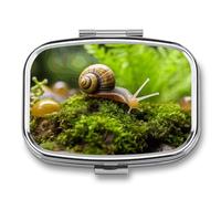 Pilulier en métal avec miroir - Pilulier de voyage à 2 compartiments pour sac à main, pilulier portable, récipient compact pour vitamines, escargots rampants, médicaments pour huile de poisson et
