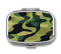 Pilulier en métal avec miroir - Pilulier de voyage à 2 compartiments pour sac à main, pilulier portable, conteneur compact pour vitamines, organiseur de médicaments militaires vert pour huile de